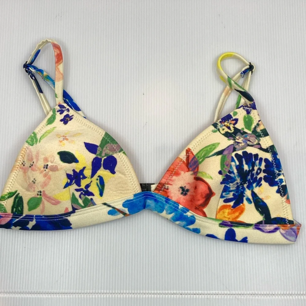 TRIANGL Neoprene Floral Print Triangle Bikini Top M Swim Beach Y2K